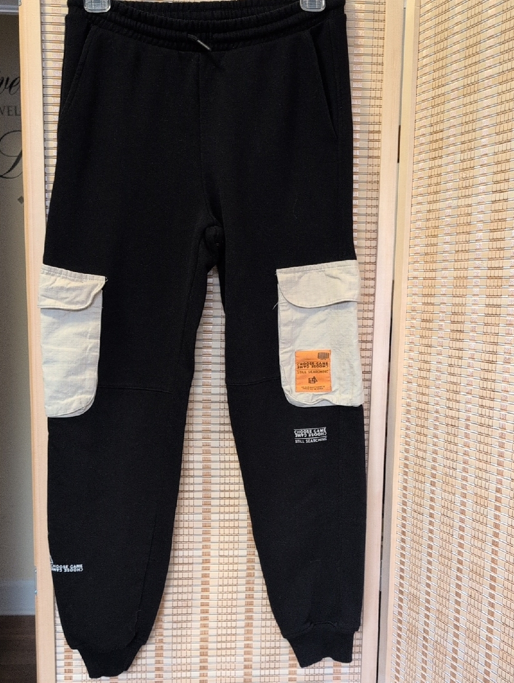 Zara Boys Black Joggers with Cream Cargo Pockets